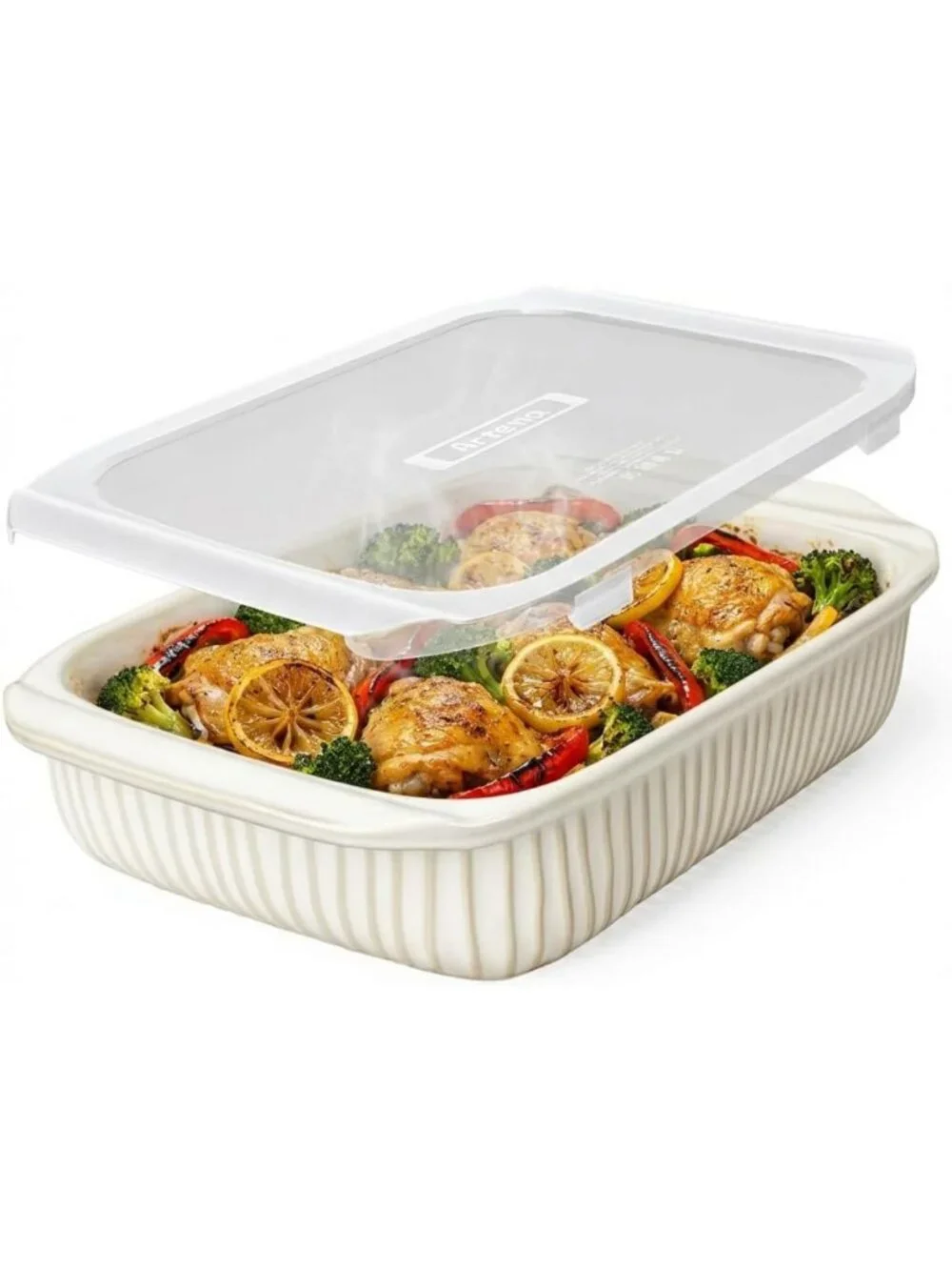 Large 5.1 Quart Casserole Dish with Handles, Deep Lasagna Pan, White Ceramic